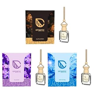 AIRGANIC Aroma Swing - Pack of 3 (30 ml): Oud Wonders, Lavender & Snow Smog | Aroma with Essential Oils in Glass Bottle with Wooden Diffuser Lid | Hanging Car Freshener | Car Accessories Interior 2026
