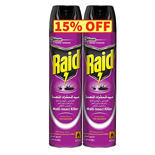 Raid Spray for Multi Insect Killer (Twin pack) 300 ml . Against Roaches Mosquitoes Flies Ants & Beetles