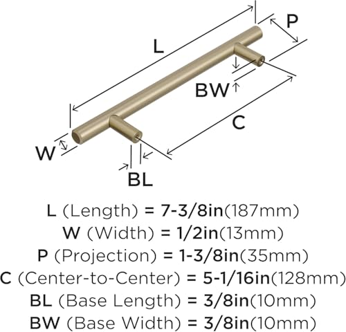 Image of Amerock 5-1 /16 inch Bar Pulls Golden Champagne Drawer Pull | 5-1 /16 inch (128mm) Center-to-Center Mounting Distance and 7-3 /8 inches Overall Length, Durable Carbon Steel Cabinet Hardware