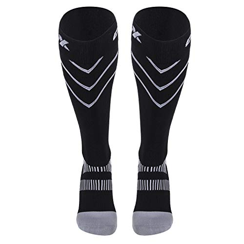 Image of CSX 20-30 mmHg Compression Socks for Men and Women, Knee High, Recovery Support, Athletic Sport Fit, Silver on Black, Medium