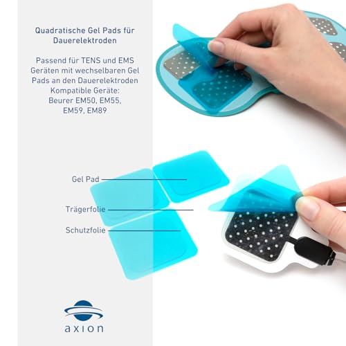 axion® 16 Gel-Pads 4,5x4,5 cm für Dauerelektroden zur TENS Schmerztherapie & EMS Training I Selbsthaftende, hautfreundliche & wiederverwendbare Gel-Pads I Kompatibel mit Beurer EM59/EM89 & weitere