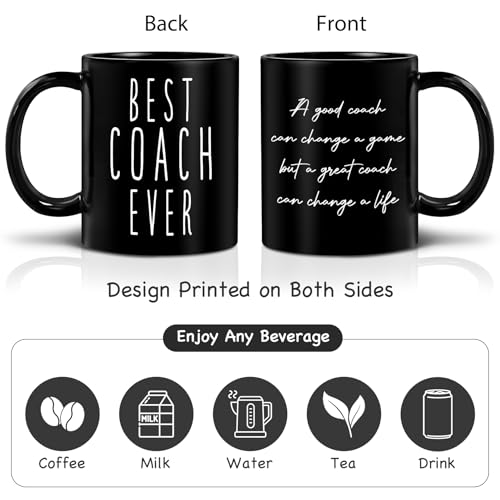 Taza negra Best Coach Ever cerámica 11 oz miniatura 6