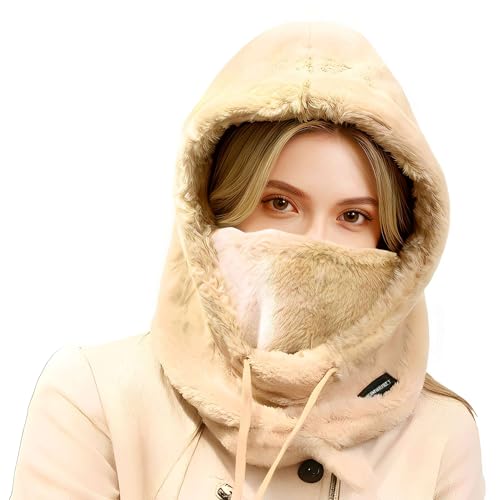 ReignSword Pasamontañas de forro polar, máscara de esquí cálida y resistente al viento para hombres y mujeres, cordón ajustable para clima frío, para esquí, snowboard (caqui)