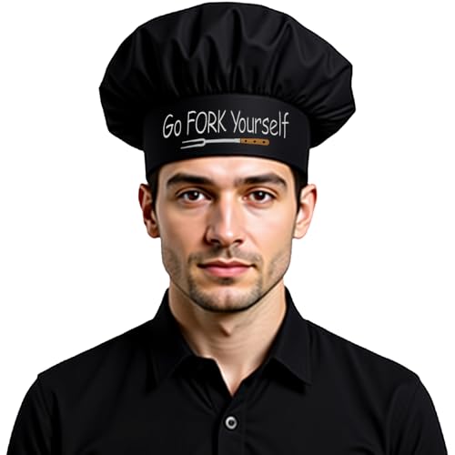 The Apron Place Adjustable Professional Chef Hats, Multiple Personalized Embroidered Designs to Choose from, Made in The USA (Go Fork Yourself)