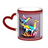DURAGS Origami Multicolor Papercraft Cranes 1 taza mágica de cielo estrellado que cambia de color, taza de café y té de cerámica premium para un toque de magia