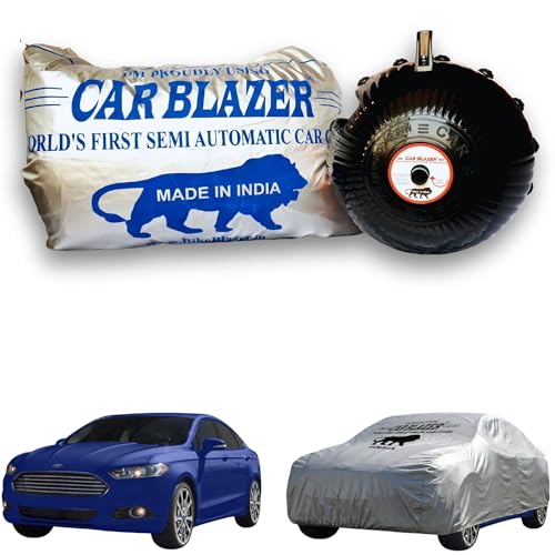 Image of CARBLAZER Portable & Semi-Automatic Full Body Car Covers: Heavy Duty Device| Anti-Theft| Dust & Scratch Proof | Water & Wind Resistant|Custom Fit| Dual-Side Cover, Compatible for Ford Fusion