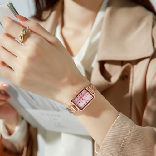 Image of London Fog Victoria Collection Analog Quartz Watch for Women with Textured Dial, Rectangular Metal Case, Mineral Glass, Mesh Strap & Water Resistant - LFW20006