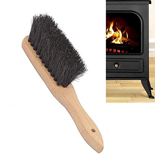 Cepillo para chimenea de 28 cm, mango de madera, cepillo con mango y cabezal suave, cepillo de limpieza para chimenea