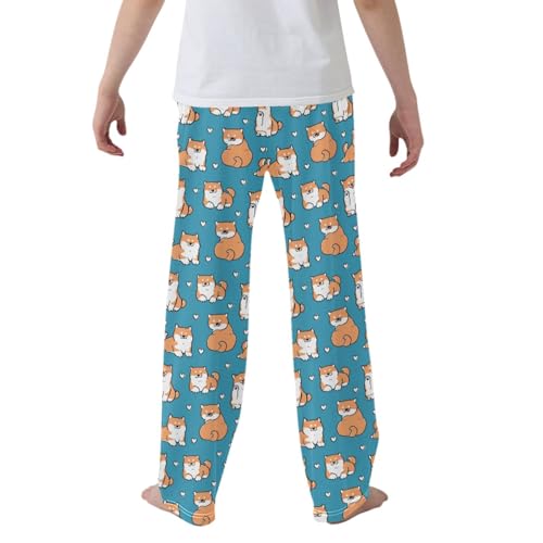 CaTaKu Boys Cute Shiba Inu Dog Pants for Boys Girls Wide Leg Sweatpants Kids Long Bottoms with Pockets Size 6-14Y2