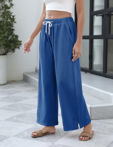 Image of Athlisan Womens Baggy Wide Leg Palazzo Pants Casual Loose Drawstring Elastic Waisted Lounge Trousers with Pockets