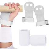 heqxwl 2PCS Gymnastics Hand Grips Gloves Wristbands, Gymnastic Hand Grips Gymnastic Bar Palm Protection and Wrist Support Sports Accessories for Boys Girls Youth Kids Workout and Exercise (White, M)