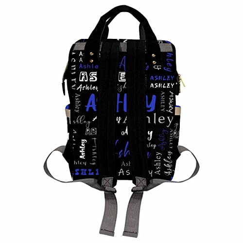 Customize Name Backpack, Personalized White and Blue Text Diapering Bag Backpack Nappy Baby Bags Casual Daypack Travel Shoulder Bag Black for Unisex Hiking Camping Work Outdoor2