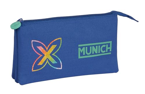 Safta MUNICH COBALTO - Portatodo Triple, Estuche Infantil, Estuche Niño, Ideal para Niños en Edad Escolar, Cómodo y Versátil, Calidad y Resistencia, 22x3x12 cm, Color