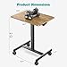 DUMOS Small Standing Desk Mobile Portable Rolling Laptop PC Table on Wheels Adjustable Height Computer Workstation for Home Office, 19 Inch, Brown