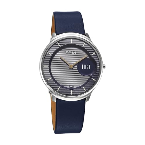 Image of Titan Edge Murals Quartz Dark Blue Round Dial Men's Watch | Leather Strap Material | Watches for Man | Watches for Men Analog - 1843SL03