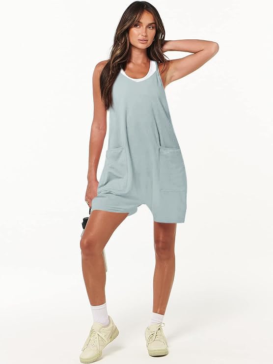 Haibang Salopette Donna Estiva Scollo a V Tute Corte Donna Senza Maniche Allentata Casual Jumpsuit con Tasche Morbida Monopezzi e Tutine Elegante Overall Rompers Pantaloncini Spiaggia Vacanza Outfit