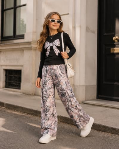 Image of Tween Girls Clothes 2 Piece Outfit Long Sleeve Top + Cargo Pants Fall Winter Clothing Set, Sizes 7-15 Years