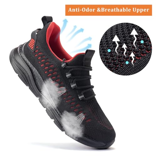 Steel Toe Shoes for Men and Women Comfortable Lightweight Work Safety Shoes Puncture Proof Slip Resistant Indestructible Sneakers Construction Work Utility Black Red 37
