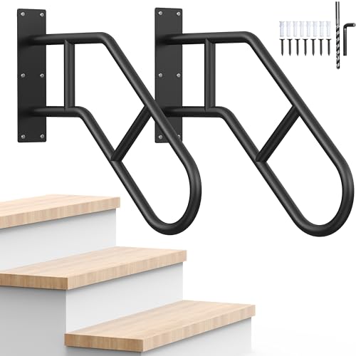 Handrails for Outdoor Steps ，22.8" Stair Railing Indoor1-3 Step, U-Shaped Safety Handrails for Kids, Elderly, Pregnant Women, Disabled (2 Pack Upgraded U-Shaped handrail)