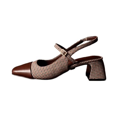 Image of Theater Women Mary Jane Block Heels | Square Toe Slingback Sandals with Adjustable Strap | Stylish & Comfortable for Party, Office & Causal Wear