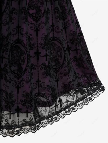 Rose Gal Rosegal Women Plus Size Gothic Lace-Up Strappy Lace Overlay Midi Dress Vintage Backless Spaghetti Strap A Line Goth Dress thumb #4