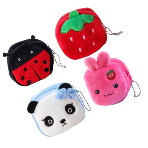 Beaupretty 4pcs Cute Cartoon Coin Pouch for Small Plush Wallets Multifunctional Change Holder with Rabbit Strawberry for Daily Use School Shopping