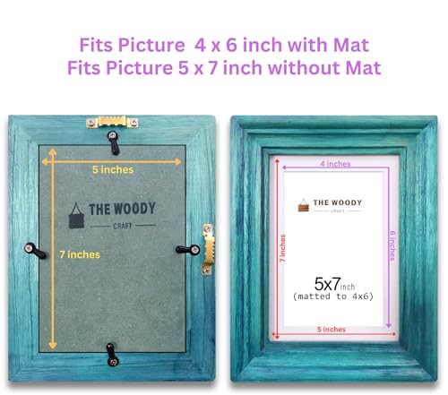 Image of Wooden Rectangular Photo Frame With Mat, Blue Photo Frame 4 X 6 Inch With Mat Or 5 X 7 Inch Without Mat For Wall Decoration, Gallery Walls, Best Photo Frames For Posters And Photos
