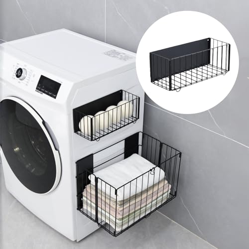 YipuVR 洗濯機横 マグネット式 折りたたみ収納バスケット 簡単設置 耐久性に優れ 清掃も簡単で 防水防カビ 洗濯機 マグネット ラック 洗濯カゴ Sサイズ(28×11×11cm) 耐荷重3kg Lサイズ(42.5×26.1×26.1cm) 耐荷重5kg 浴室とキッチンに適しています (ブラック, S)