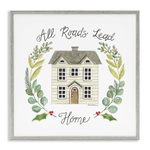 Cottage Botanical Border Home, 12 x 12 Inch Framed Giclée Print