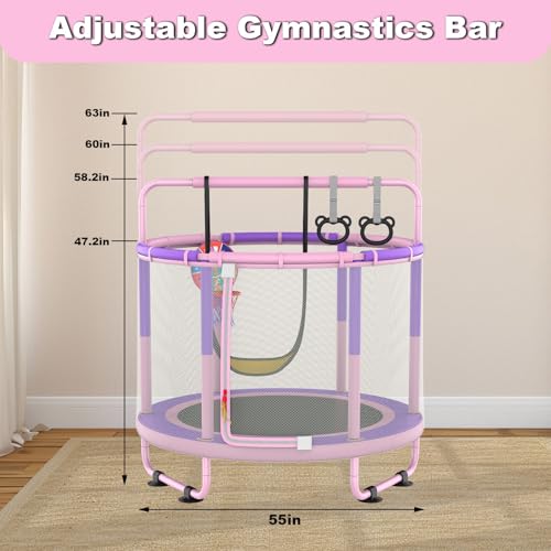 Cama elástica para niños exterior e interior con red y accesorios rosa 2