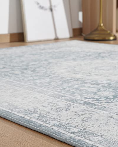 Traditional-Area-Rug-Carpet-8' X 10'，Distressed Oriental Rug-Vintage Paisley Floral Area Rugs-Machine Washable Rugs For Living Room Bedroom Dorm Dining Playroom, Blue #TOP5