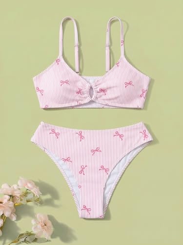 Image of COZYEASE Girls' 2 Piece Ditsy Floral Print Knot Front Ruched Triangle Bikini Swimsuit