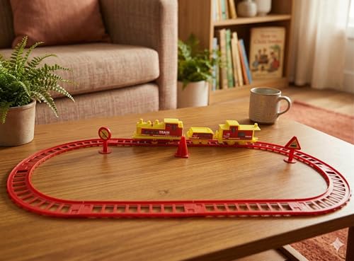 Image of Express Train Set with Track for Boy | Battery Powered Railway Engine with Passenger & Coal Wagon | 14 PCS Toy Train Play Set