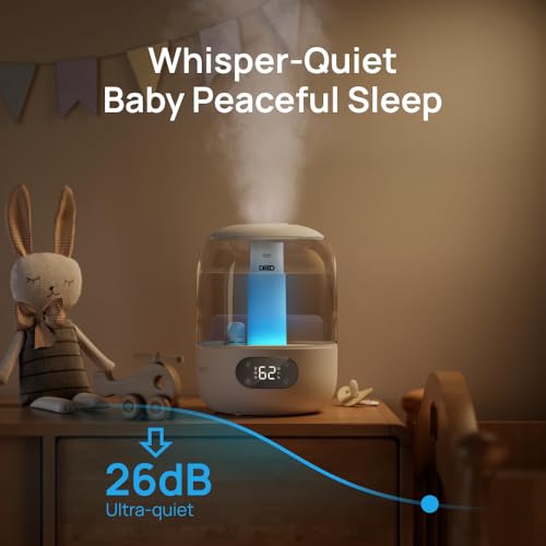 DREO Humidifier for Bedroom with Sensor, 26dB Quiet Cool Mist Ultrasonic Humidifiers for Home, 360° Nozzle, 30H Runtime, Ambient Light Indicator, Essential Oil Diffuser, Room, Plants, Nursery, White - Image 2
