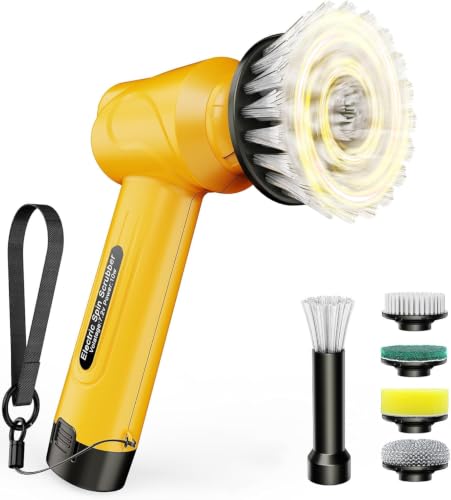 Image of qimedo Battery Electric Spin Scrubber Q4, Handheld Scrubber for Cleaning with Display, Power Dish Scrubber with 5 Heads, Shower Cordless Cleaning Brush for Bathroom/Sink/Window