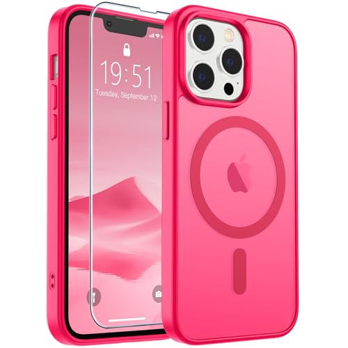 Image of SUPFINE Magnetic for iPhone 13 Pro Case (Compatible with MagSafe) (Military Grade Drop Protection) Slim Translucent Matte Shockproof with Anti-Fingerprint Phone Case,Hot Pink