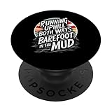 Correr cuesta arriba en ambos sentidos descalzo en el corredor de sendero de barro PopSockets PopGrip Intercambiable