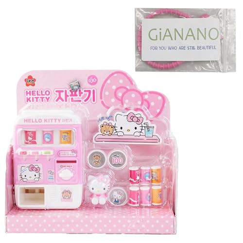 Kitchen Figures Mini Vending Machine, Cute Hello CAT Character Design Drink Juice Dispenser Pink Machine