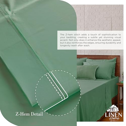 Image of Linen Home 2-Pack Queen Sheet Set, 100% Cotton Percale Bedding, 8-Piece Value Bundle, Deep Pocket Cooling Bed Sheets for Hot Sleepers, Breathable & Crisp Hotel Quality, Long-Staple Cotton Frosty Green