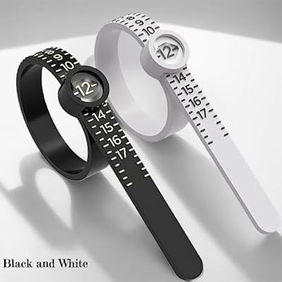 2 Pcs Ring Sizer Measuring Tool, Reusable Finger Size Ruler with Magnifying Glass, 1-17 US Ring Measurer and Ring Sizer | Black for Men, White for Womem