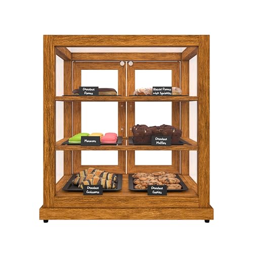 Image of KoolMore 25 in. Light Wood Countertop Upright Dry Bakery Display Case, Pastry, Cake, and Bread Display with Tempered Glass