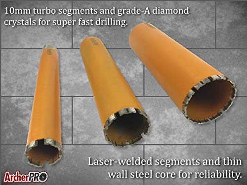 Archer Pro 2" In. Diamond Turbo Core Drill Bits For Use With Core Drill Stand Rig. For Concrete Drilling, Masonry, Cinder Blocks. #TOP4
