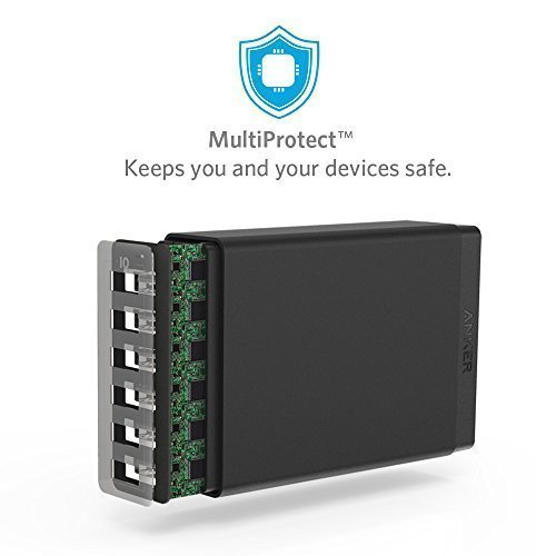 Anker PowerPort 6 (60W 6-poorts USB-lader) Familie-grote desktop oplaadadapter met PowerIQ-technologie voor iPhone, iPad, Samsung, Nexus, HTC, Nokia, Motorola en meer (Zwart) - Afbeelding 6