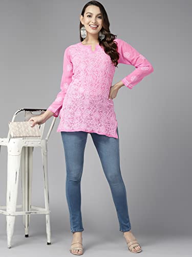 Image of Ada Women's Georgette Regular Fit Chikankari Hand Embroidered Lucknow Short Kurti Top A911224