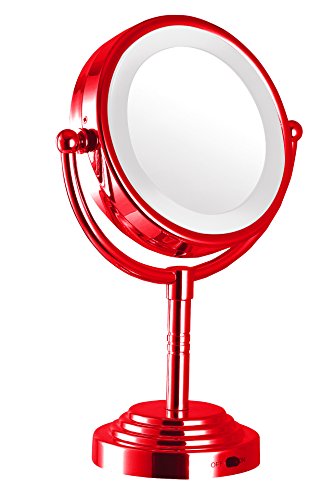 Modern Mirror 92231 Dual-Sided Led illuminated tabletop makeup mirror Red