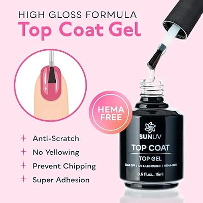 SUNUV 48W UV Light for Nails, 15ml Top and Base Coat Gel Polish Set Home and Salon Use SUN2C Pink