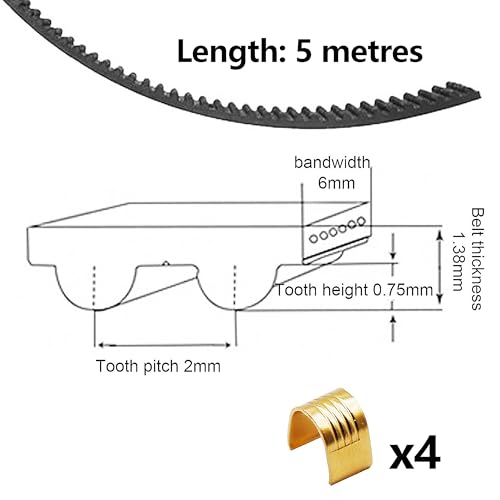 Zahnriemen 5m, offener Zahnriemen GT2 6 mm, 2GT Gürtel mit 6 Kupferhülsen für Creality Ender 3, Ender 3 V2, Ender 3 Pro, Ender 5 Serie, CR-10-Serie, für Anycubic Kobra 2 Kobra Max CNC