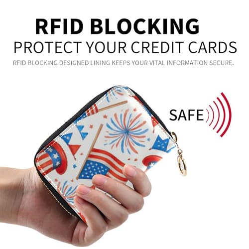Card Holder Wallets RFID Blocking Wallet Women Leather Zip Around Zipper Wallet with Coin Pouch American Flags White Cartoon2