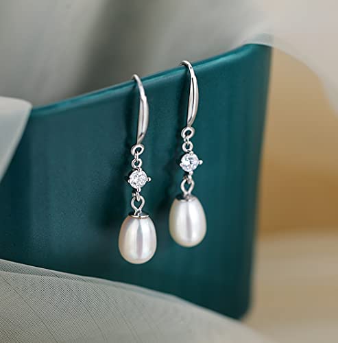 SLUYNZ Solid 925 Sterling Silver Pearl Drop Earrings for Women Teens Natural Freshwater Pearl Dangle Earrings Wedding Bridal Earrings4