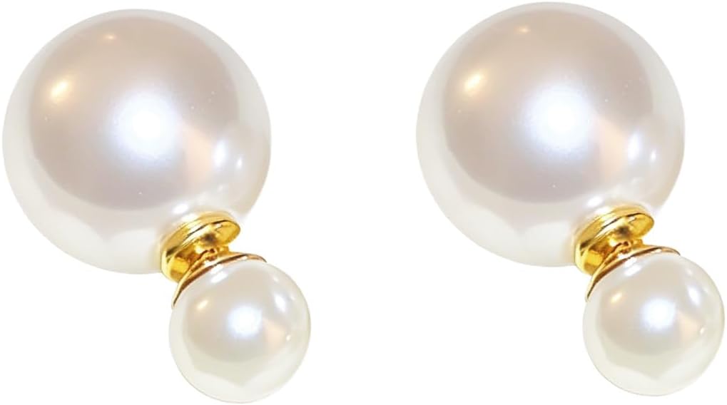 White Double Sided Pearl Studs Earrings for Women, Trendy Vintage Pearls Jacket Earrings Elegant Pearl Front Back Earrings Jewelry Gifts for Wedding Anniversary Christmas